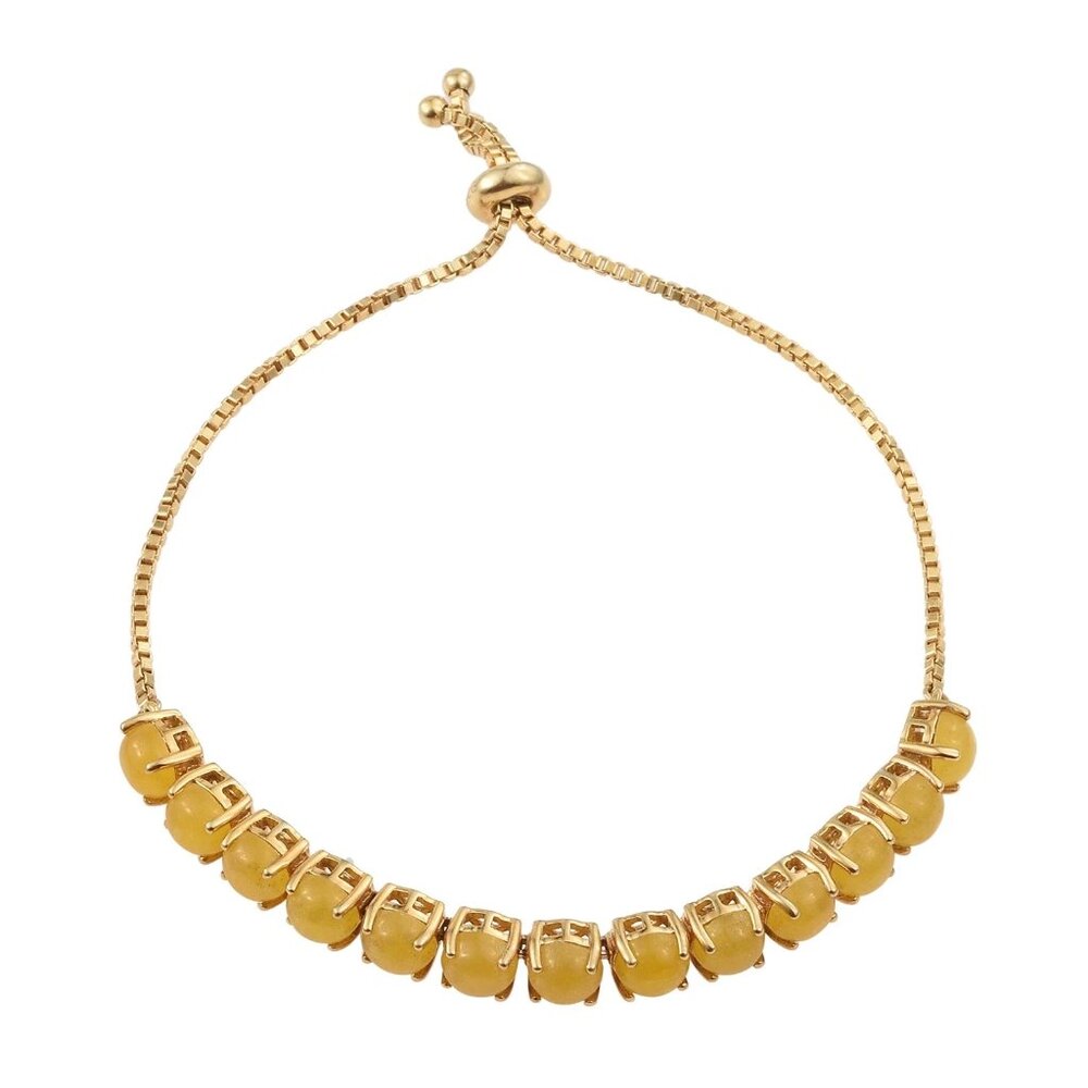 Yellow Jade Gemstones Embedded On A Yellow Gold Plated Sterling Silver Bracelet.